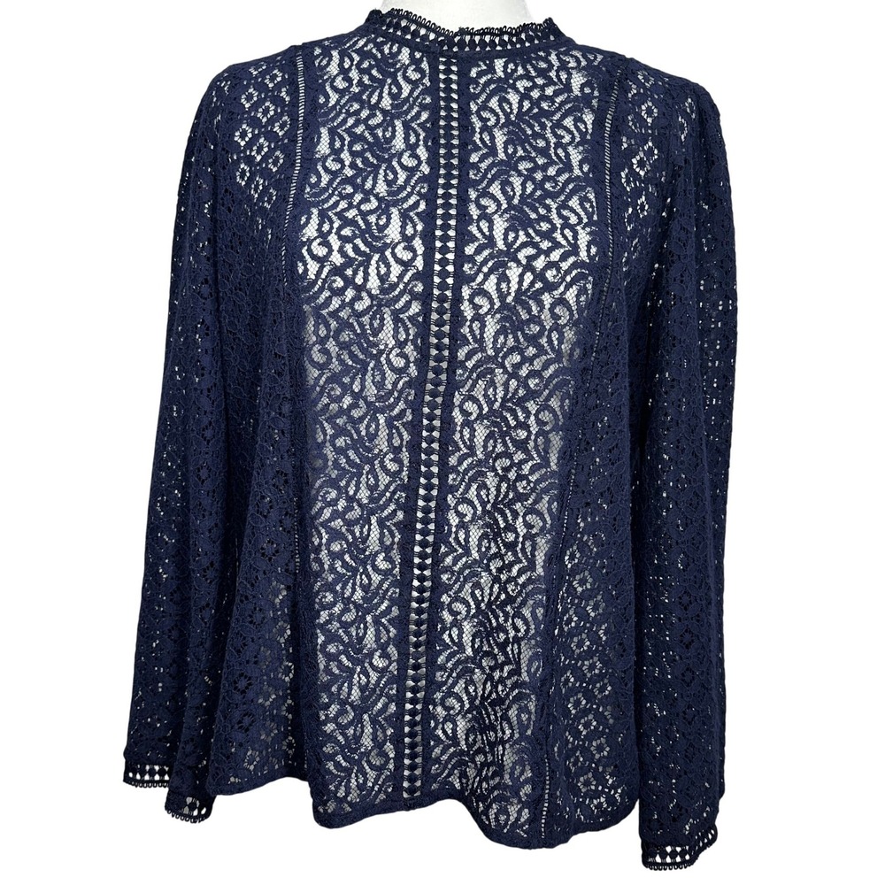 GAP Navy Blue Lace Mock‎ Neck Long Sleeve Blouse Women's Medium